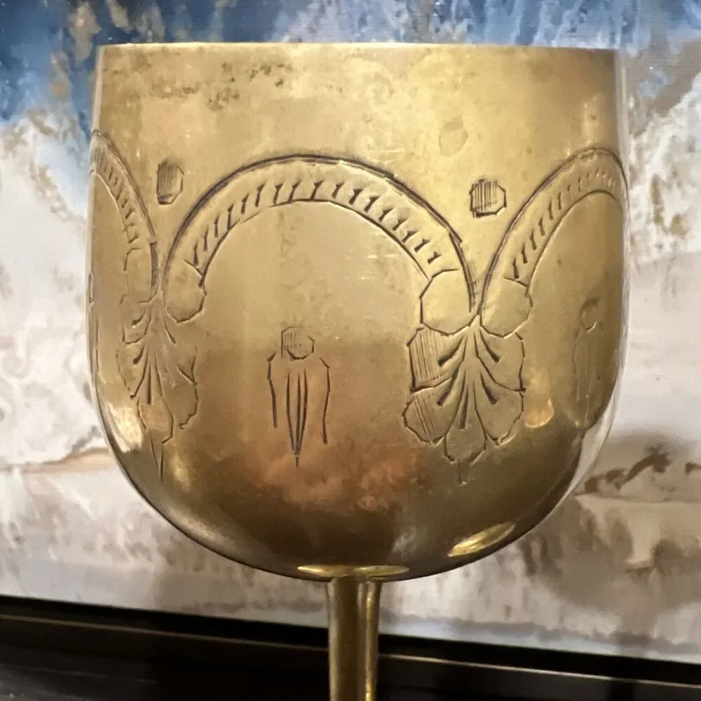 Vintage Antique Silver Plated Brass Wine Goblet Kiddush Cup/ See Details